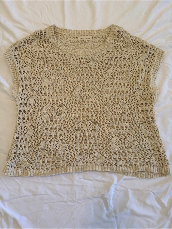 Lucky Brand Sweaters - Lucky Brand Cream Crochet Knit Sleeveless Top